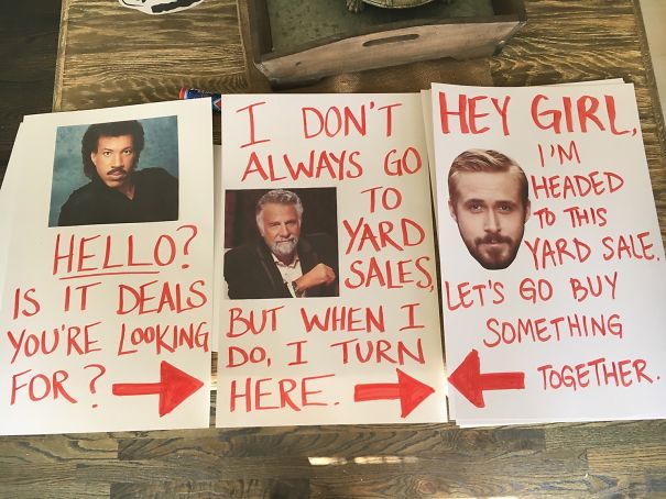 My Wife's Yard Sale Signs For Tomorrow