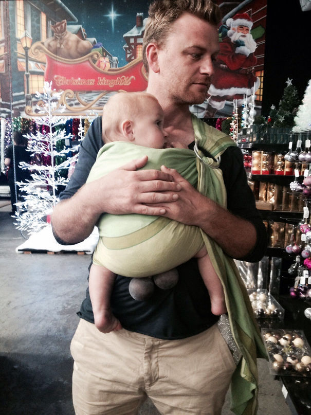 Christmas Shopping With The Family. My Wife Asked If The Baby Carrier Was Maybe Cutting Off My Son's Circulation