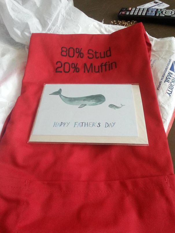 Apparently I Ordered My Dad A Present And Card While I Was Drunk. The Red Thing Is An Apron