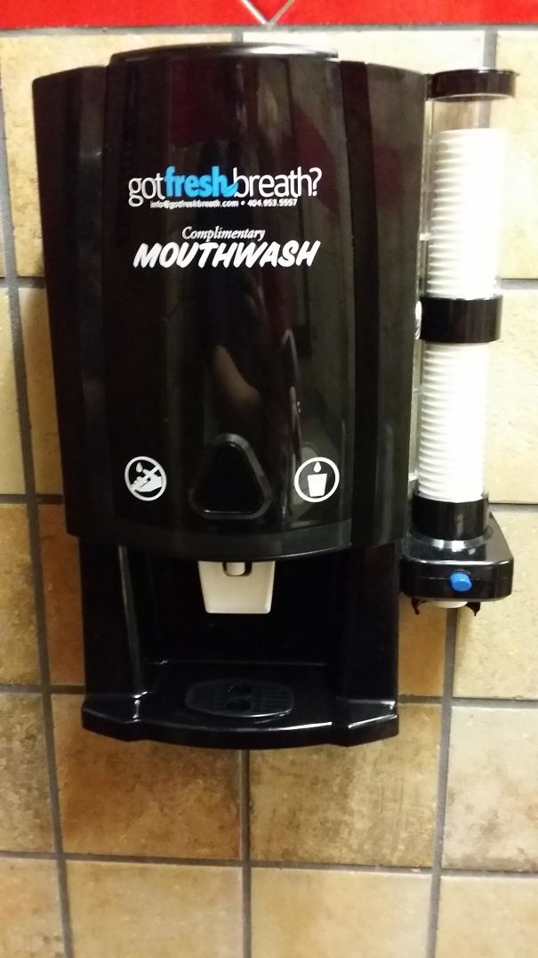 This Restaurant Had A Complementary Mouthwash Machine In The Bathroom