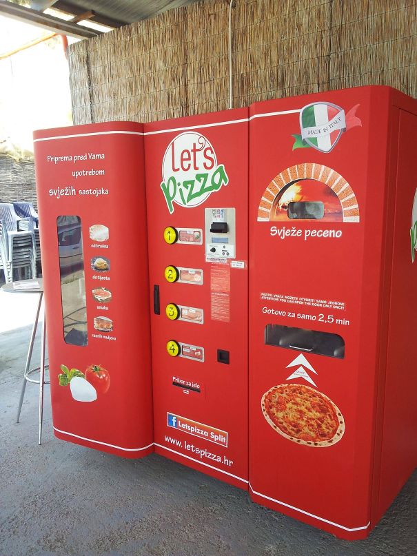 This Is A Pizza Vending Machine I Saw In Croatia. You Pick The Toppings And It Actually Bakes It For You Right There!