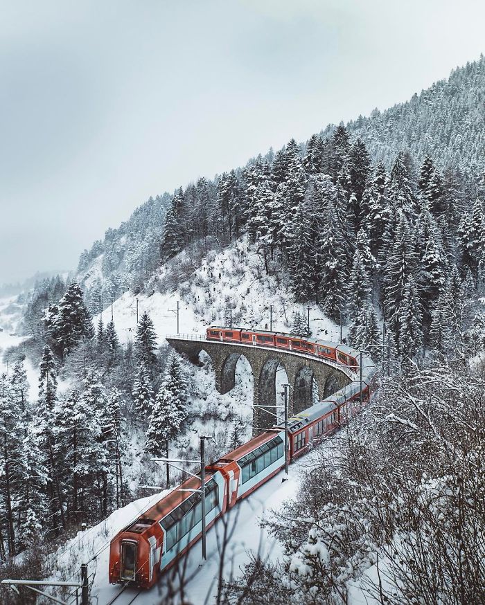 I Woke Up At 5am To Capture A Train Crossing The Landwasser Viaduc, Switzerland