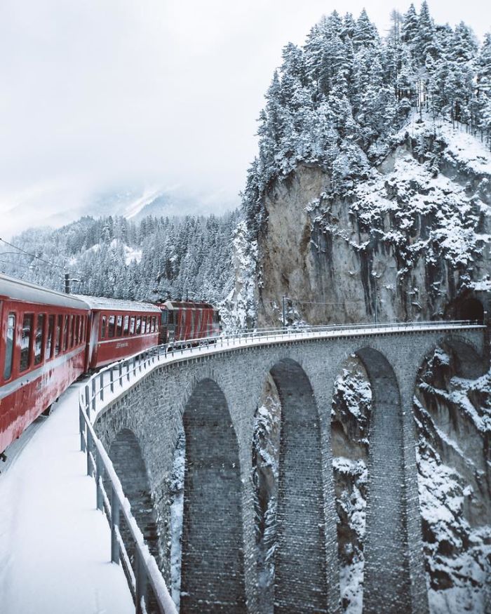 I Woke Up At 5am To Capture A Train Crossing The Landwasser Viaduc, Switzerland