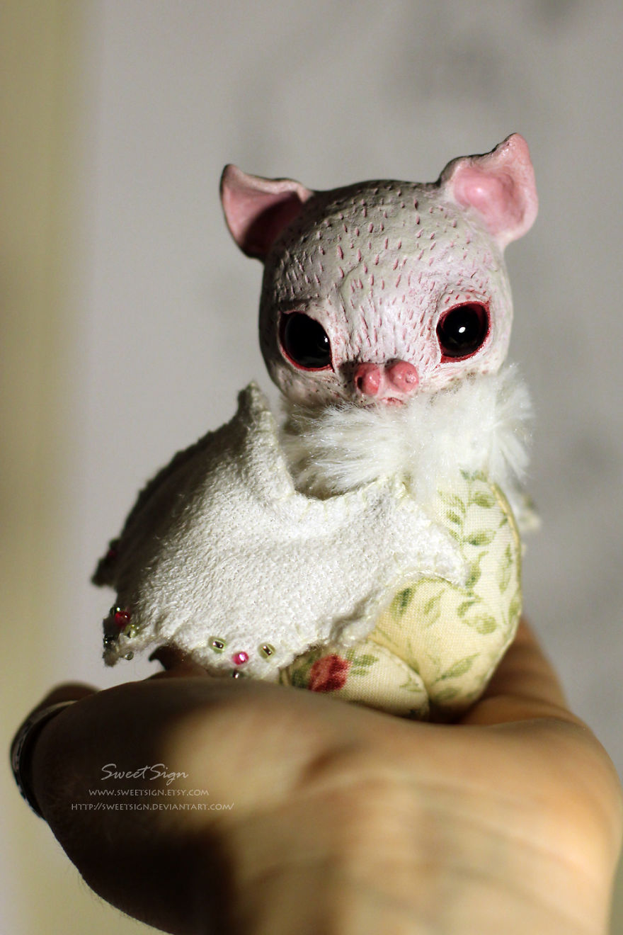 Albino Bat, Ooak Poseable Doll