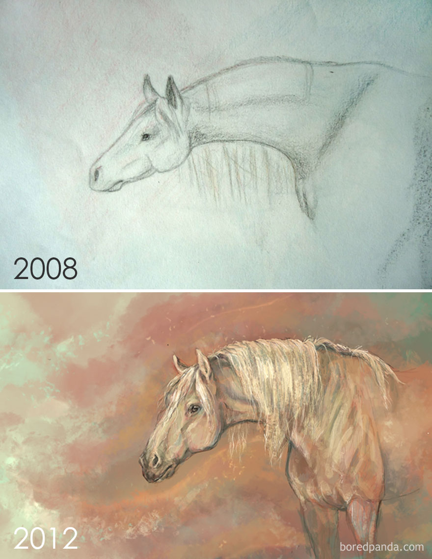4 Years Progress Of Drawing A Horse By Tessa