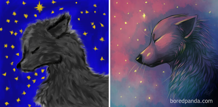 Progresos dibujando un lobo, por Tina Johanne