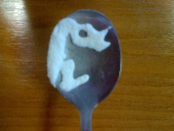 I'm Not Sure How It Happened But My Coffee Mate Left A Dinosaur On My Teaspoon!