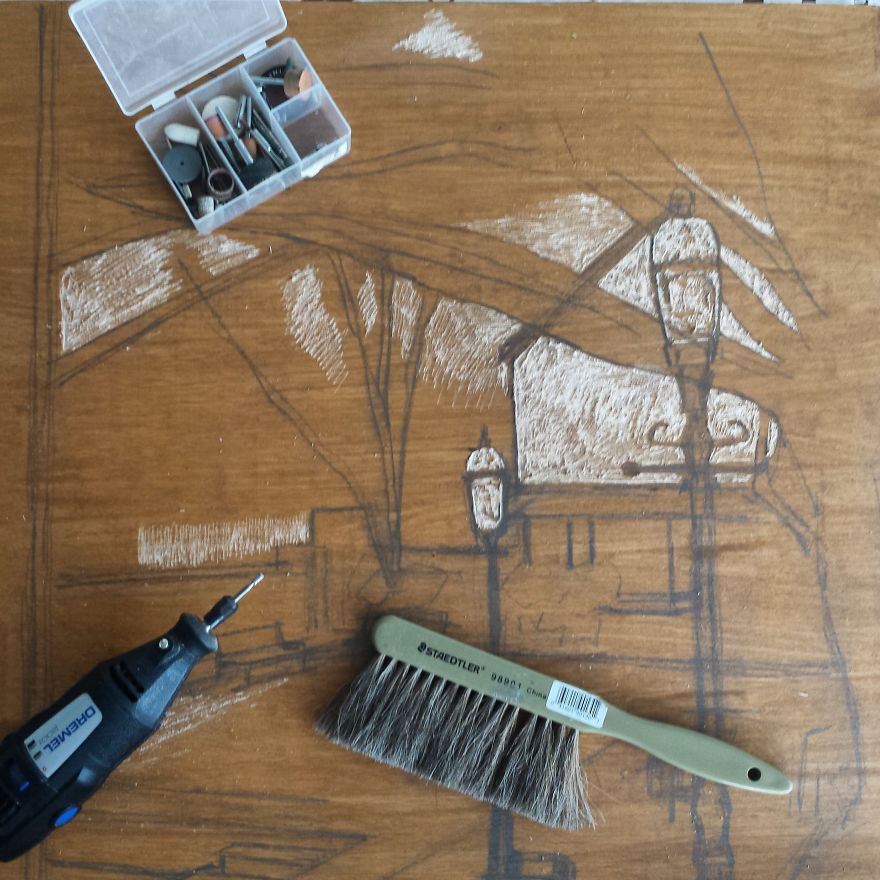 I Create My Paintings Using Only Minwax Wood Stain And A Dremel
