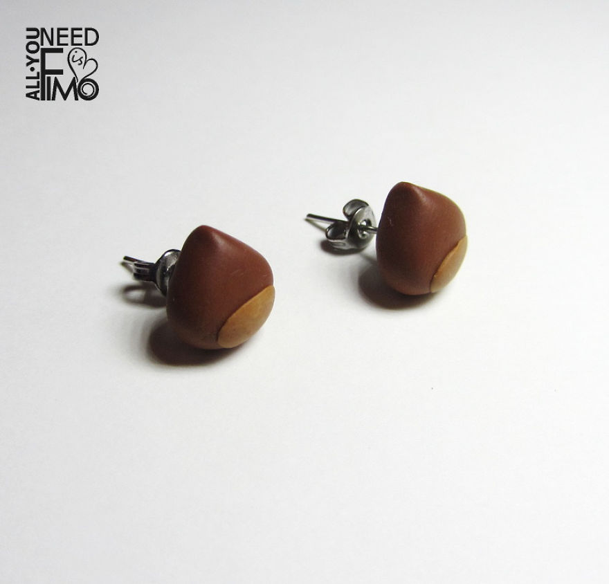 I Made These Earrings And Bracelet With Chestnuts Out Of Polymer Clay!
