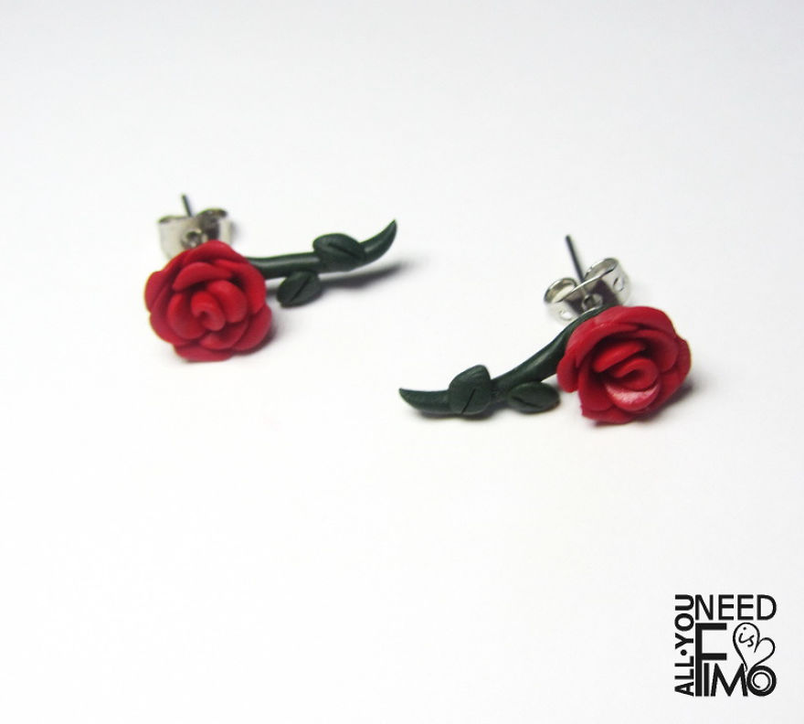 I Made These Earrings And Ring Put Of Polymer Clay! I Spent A Lot Of Time Making That Small Petals ☺