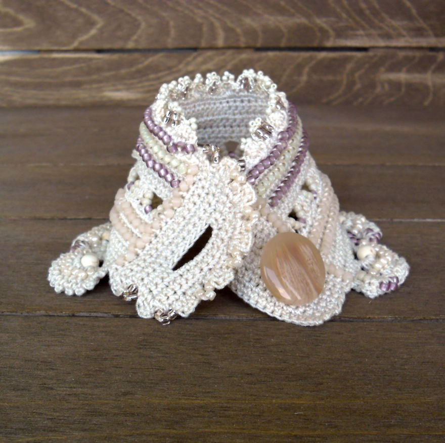 I Made This Crochet Bracelet Cuff With Japanese Seed Beads And Cotton Thread.