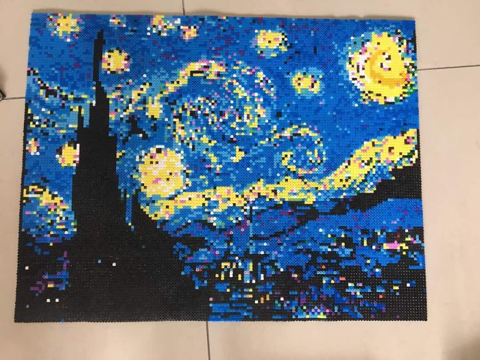 I Made Vincent Van Gogh’s “Starry Night” Out Of Coloured Beads