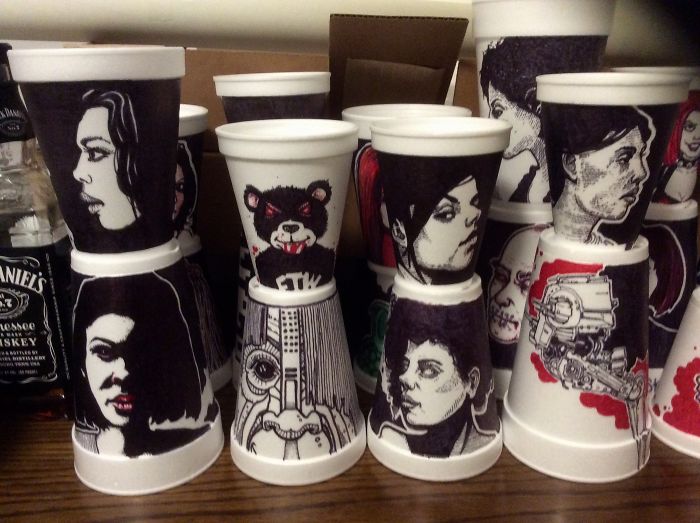 Battled Boredom By Drawing On Some More Cups