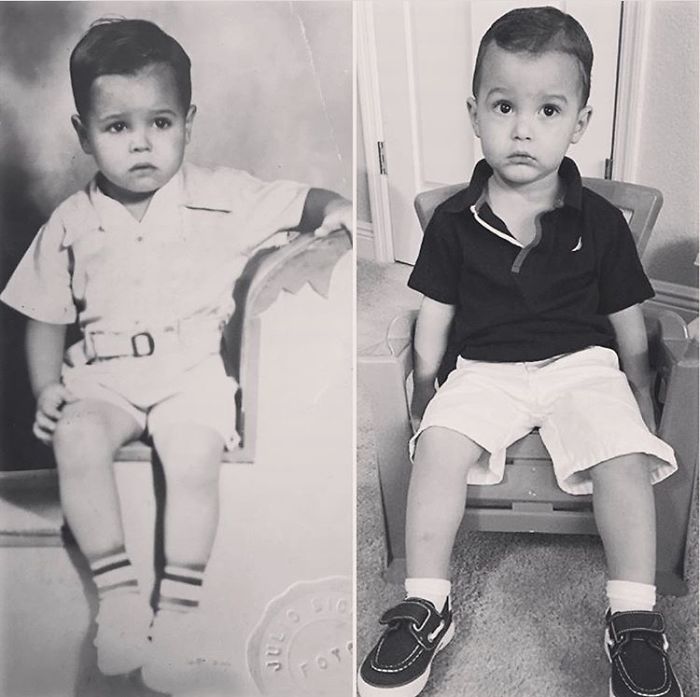 Grandfather 1950s And Grandson 2016