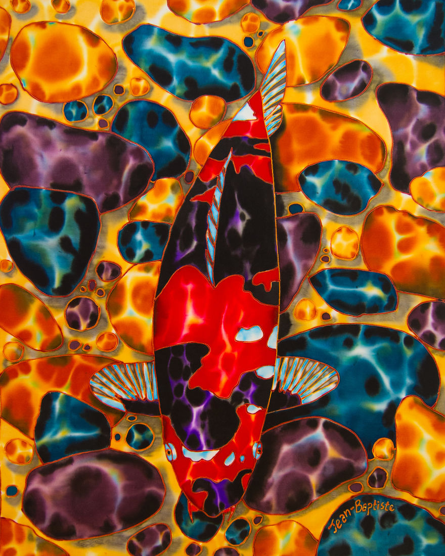 Koi Fish Silk Batik Painting