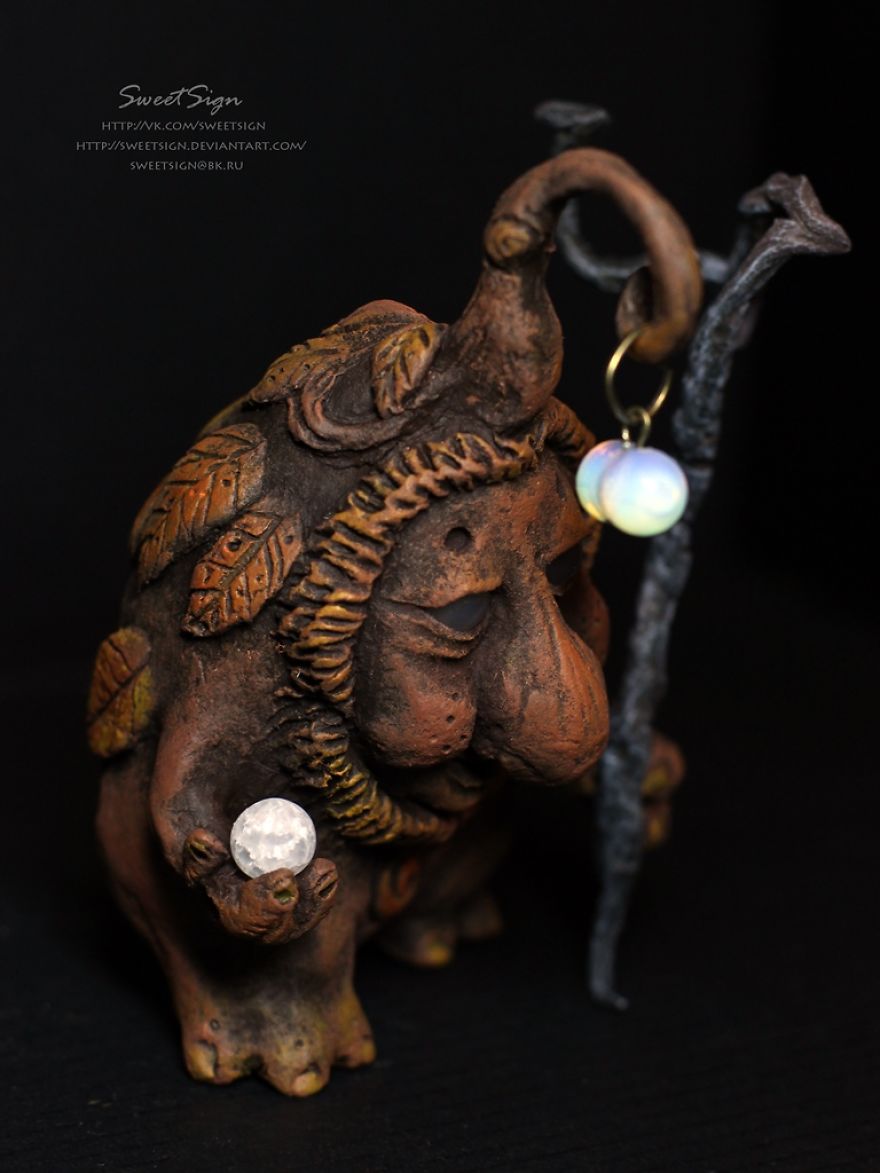 Leaf Shaker, Ooak Creature Made Of Airdry Clay