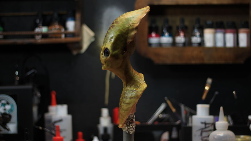 A "Typical Hollywood Alien" Sculpted With Super Sculpey Clay And Airbrushed With Fw Acrylic Inks.