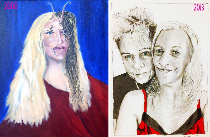 Self Portrait In 2000 And 2013 - 13 Years Difference. When I First Became An Artist And Years Later As A Professional Practicing Artist. Www.chelledestefano.com