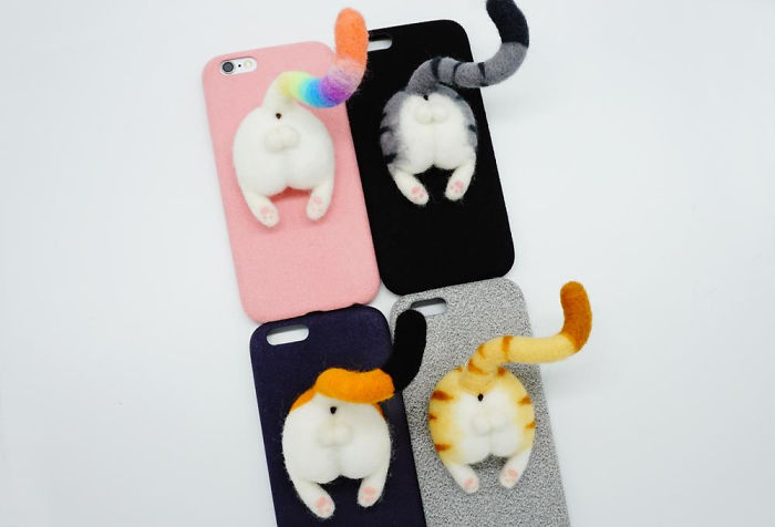 Needle Felted Cat Butt Phone Cases