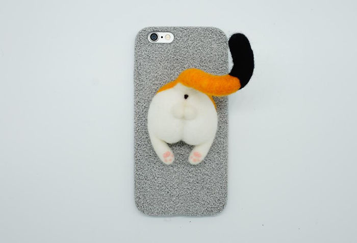 Needle Felted Cat Butt Phone Case, Ginger Cat