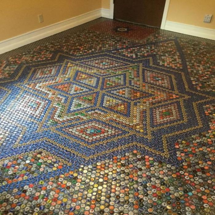 How To Create A Superbe Design With Bottle Cap Floor Tile