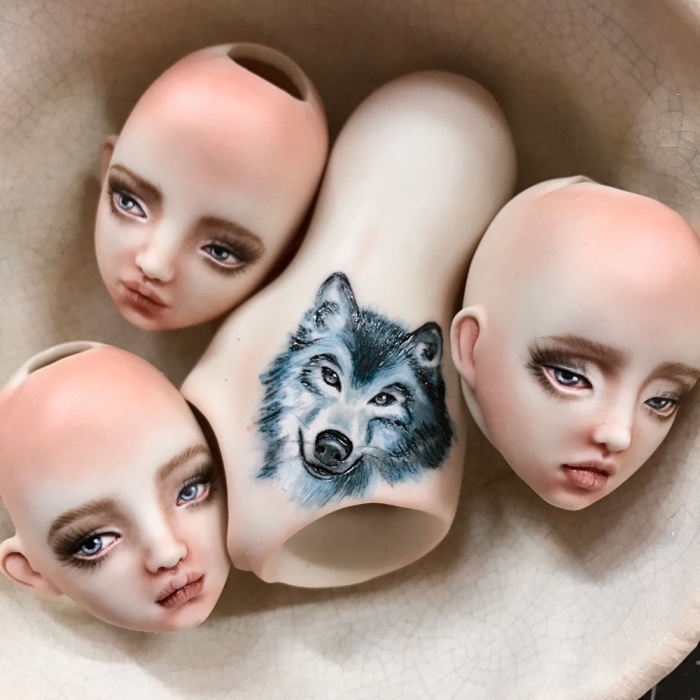 Impressive Engraved And Painted Tattoos On Small One Of A Kind Porcelain Dolls