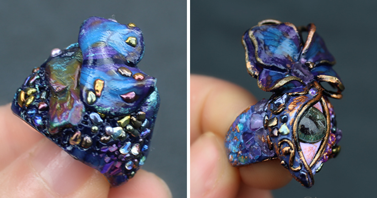 I Create Art Rings From Polymer Clay Decorated With Precious Stones And ...