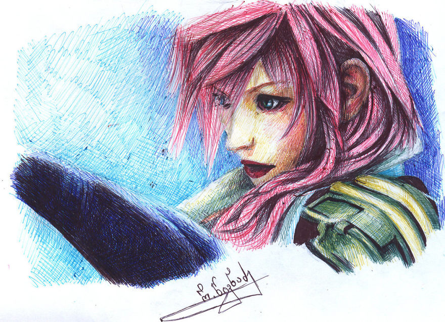 I Draw Using 10 Colored Ballpoint Pens
