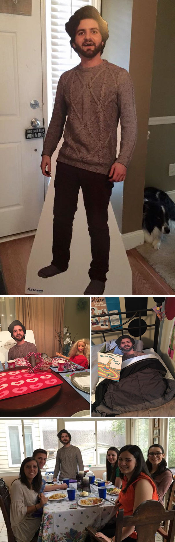 Son Studying Abroad Sent Mom Cutout Of Himself And Thought They'd Laugh And Put Somewhere In The Corner. But His Mom Decided To Take The Cutout Along To Family Gatherings