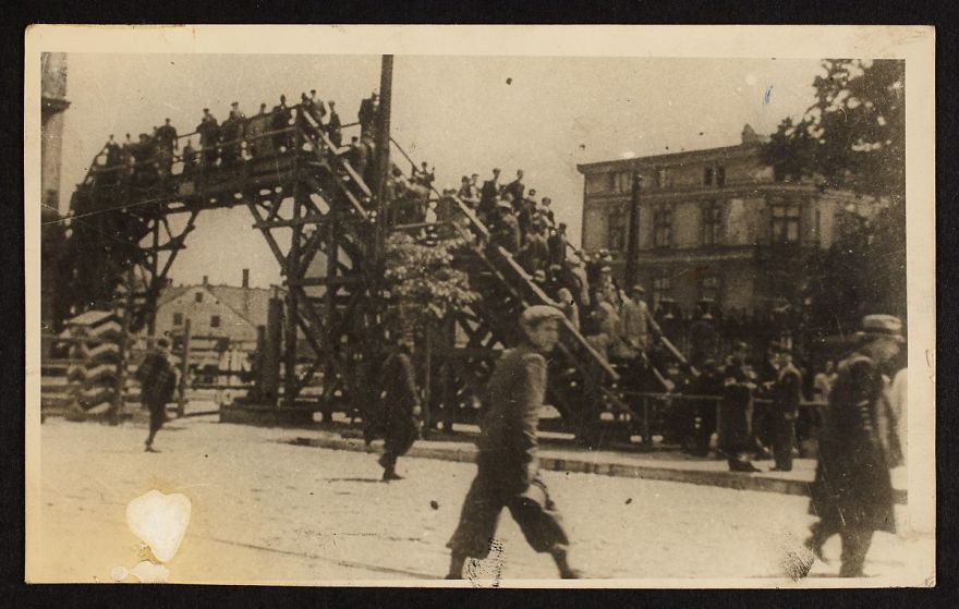 1940-1944: A Boy Walking In Front Of The Bridge Crossing Zigerska (The "Aryan") Street