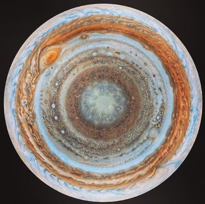 Here Is What The Giant Planet Jupiter Looks Like From Below, From Its South Pole