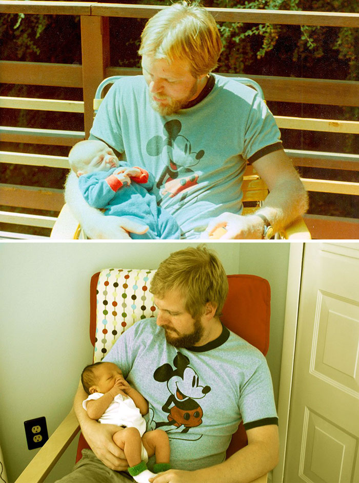 My Dad At 29, Me At 2 Weeks (My Dad's First). Me At 29, My Boy At 2 Weeks (My First)