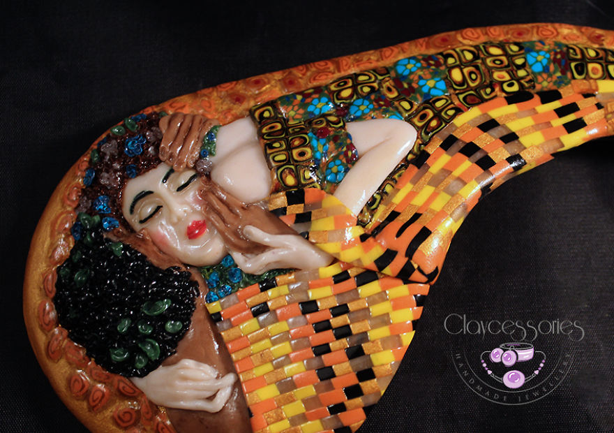 "The Kiss" Necklace, Featuring The Art Of Symbolist Painter Gustav Klimt