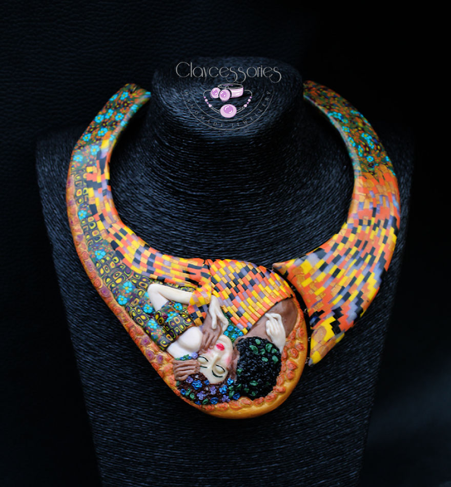 "The Kiss" Necklace, Featuring The Art Of Symbolist Painter Gustav Klimt