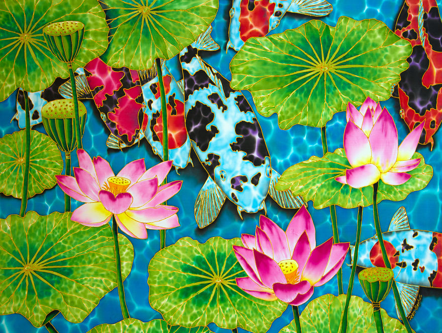 Koi Fish Silk Batik Painting