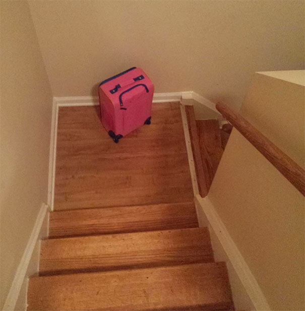 My Daughter's Suitcase Looks Really Upset That It Was Left On The Stairs