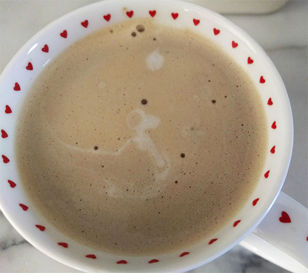 After I Poured Milk Into My Coffee, I Found Snoopy On The Doghouse Under The Moon