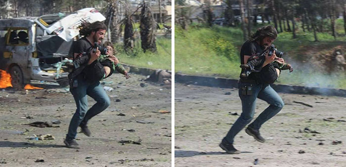 Syrian Photographer Stops Shooting To Save Injured Boy, Falls On His Knees After Realizing What Happened (NSFW)