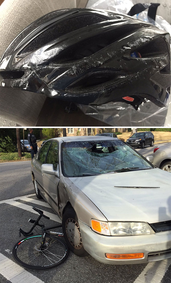 Helmet Saved My Life Yesterday. Got Hit By A Car Turning Left And Flew Into Windshield