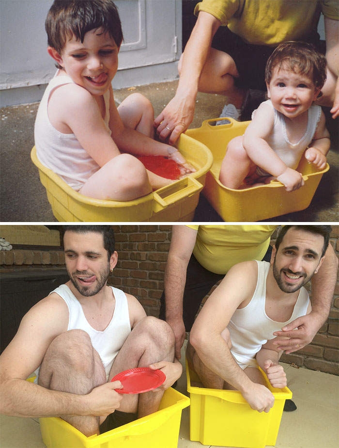 For My Mum's Birthday, My Brother And I Recreated Our Childhood Photo As Fully Grown Adults