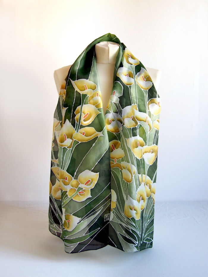 I Painted Calla Lily On Silk Scarf