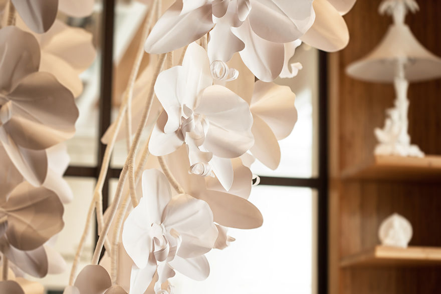 This Giant 7ft Long Orchid Chandelier Is Handmade Out Of Paper