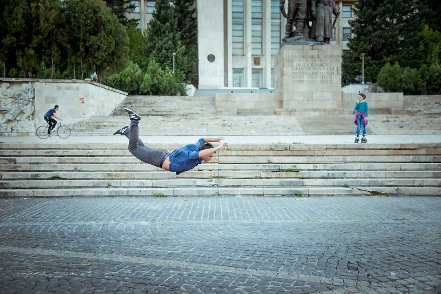 I Captured My Falling Friend In Bucharest And We Got Strange Looks From The Passers-By