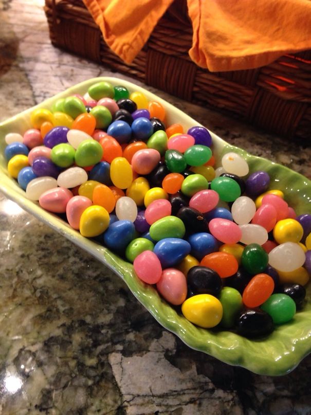 My Mother Is A Monster: 1/3 Fruit Jelly Beans, 1/3 Mint Jelly Beans, 1/3 Peanut Butter Cup Eggs. Why?