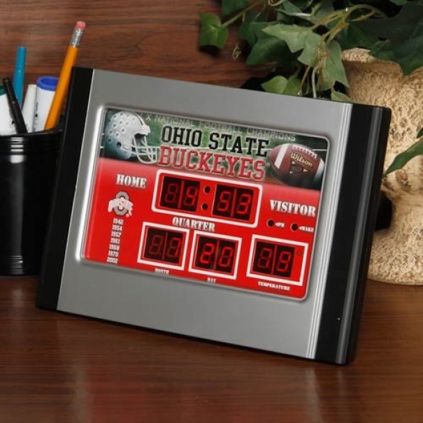 an ohio state scoreboard clock where the visitor is almost always winning
