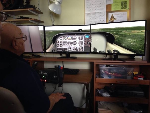 My 90 Year Old Grandfather At His Battlestation. He Was The Person Who Introduced Me To Several Tech Things, Such As A PC, An iPad, And A Tesla