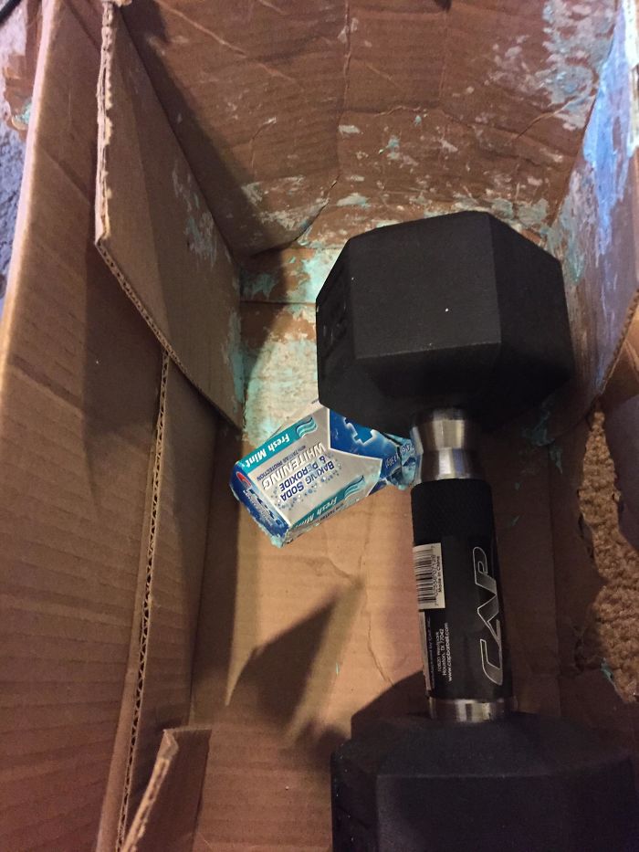 Amazon Decided To Ship My Dumbbell And Toothpaste In The Same Box