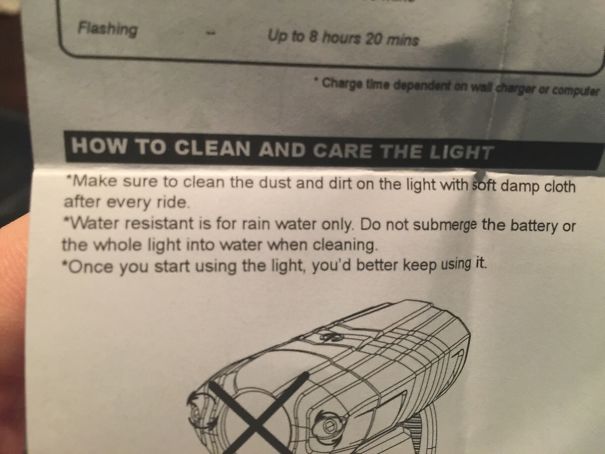 The Instructions For My New Bike Lamp Seem To Be Threatening Me...