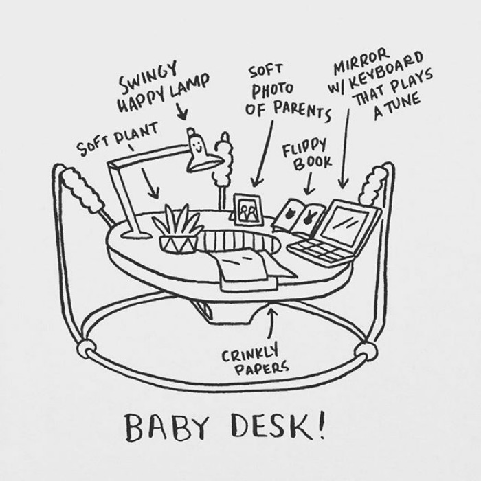 I Should Kickstart This. Pal Digs His Bouncer Thing, But Man Is It Ugly! Someone Could Come Along And Seriously Scoop Up The Market For Parents Who Would Pay For A Less Ugly Baby Thing Like This. I Just Think It Would Be Funny To See Babies Working At Little Baby Desks.