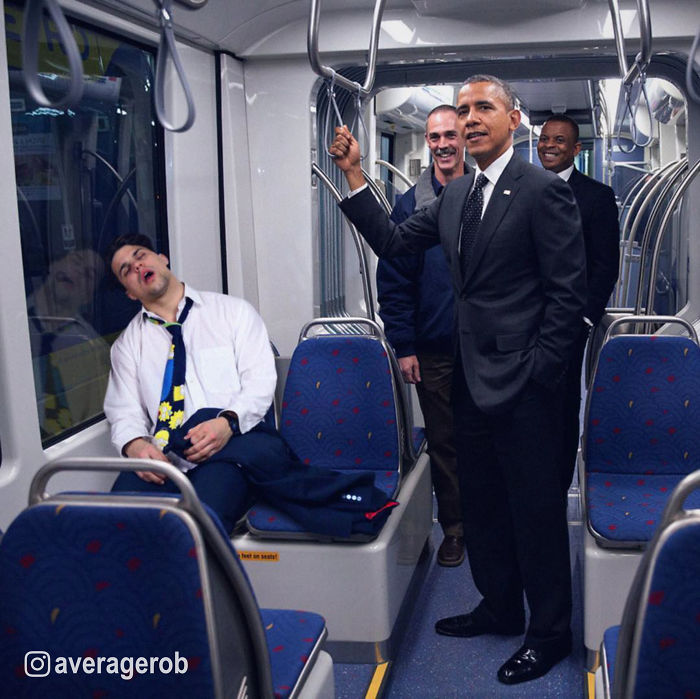 With Obama And His Squad On The Subway Back Home